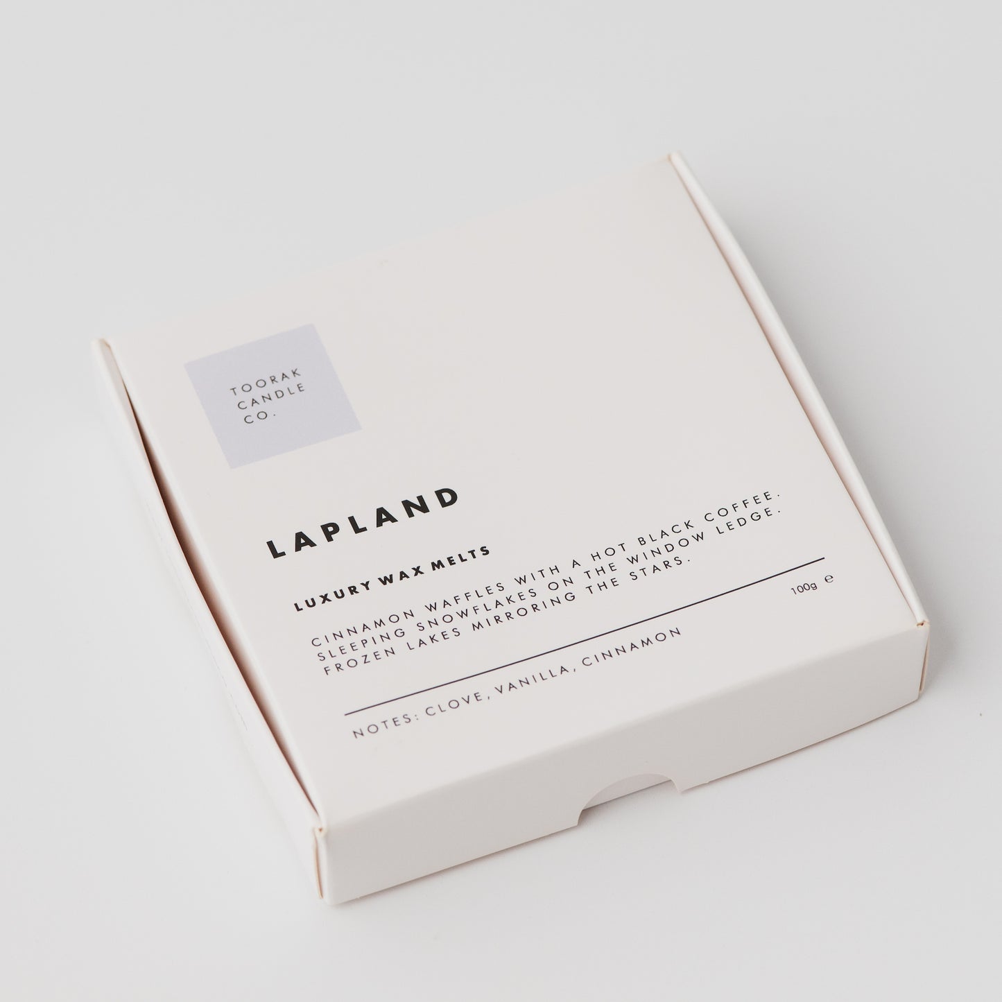 Lapland wax melts in minimal packaging box on a plain white background