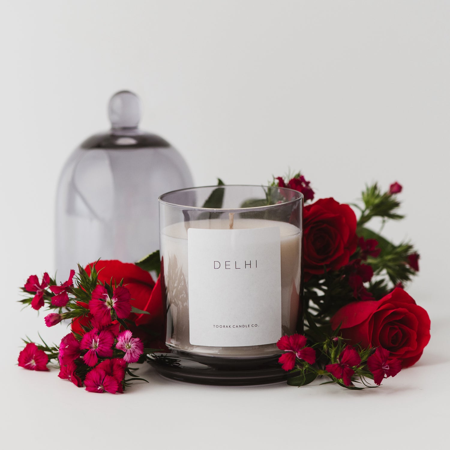 Delhi Cloche Candle with Flowers