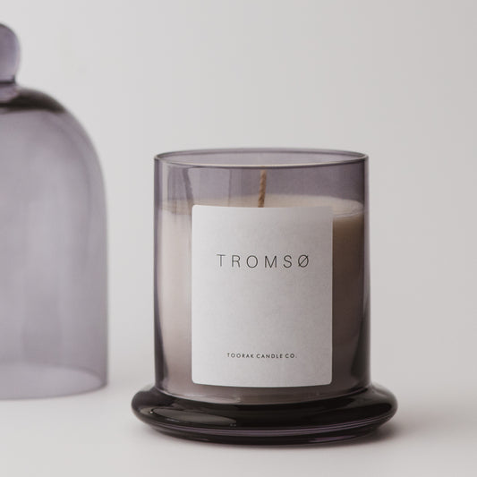 Tromsø grey cloche candle natural wax 