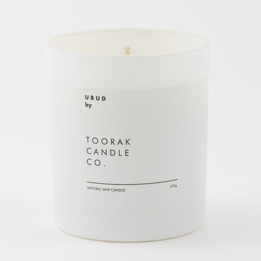 UBUD natural wax candle on white background 